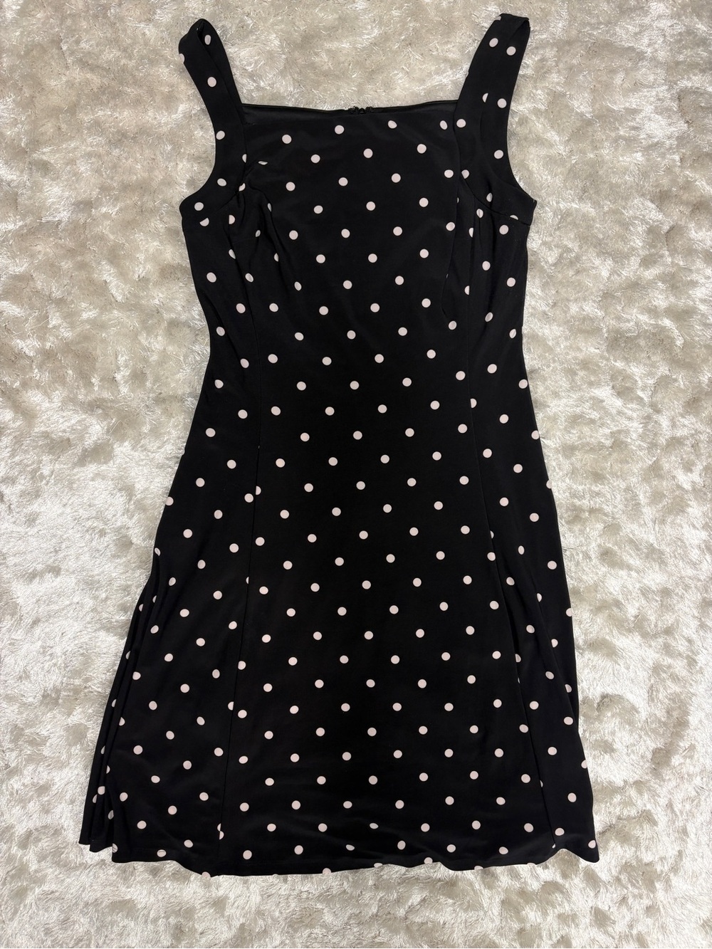 Chaps Women’s Little Black Dress w/ White Polka Dots: Square neck: A line